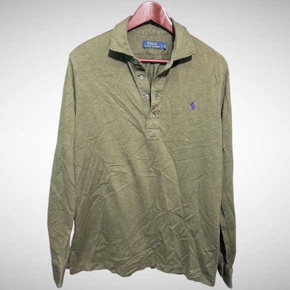 Polo Ralph Lauren Shirt Mens Large Solid Green Long Sleeve Polo Pre Owned - Picture 1 of 8